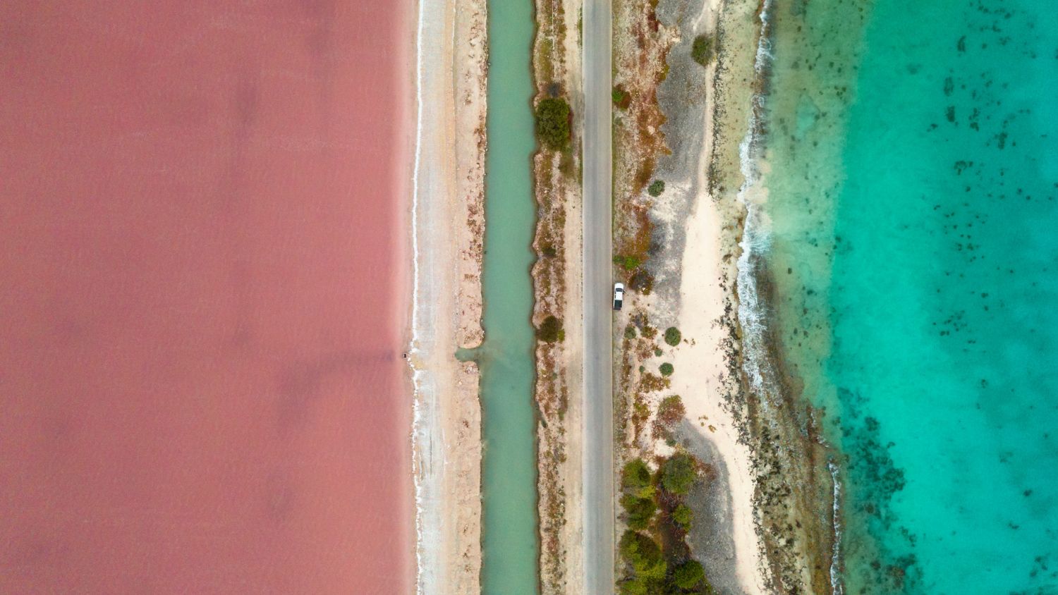 Aerial view of beaches and salt flats in south Bonaire