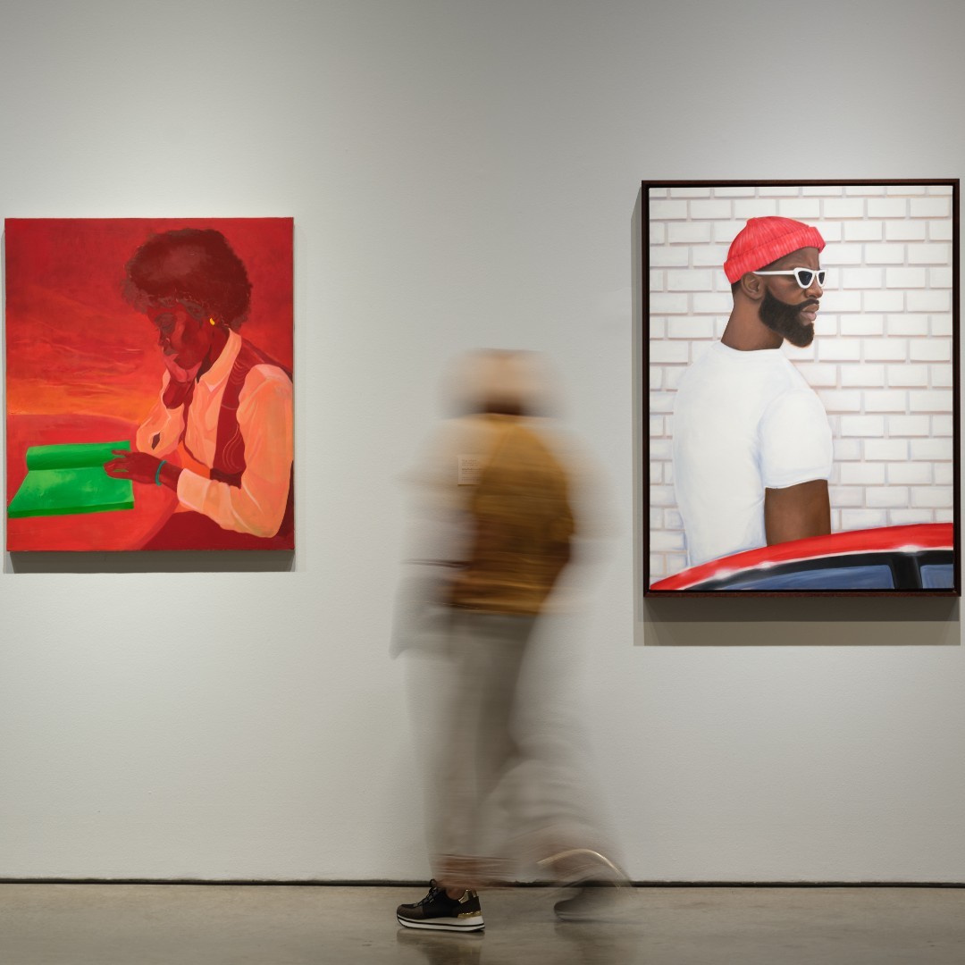Artworks shown: Dominic Chambers, "Finding a Peace of Mind," 2021; and Vaughn Spann, "Locked In (the stare)," 2020. Photo credit: David Blakeman.