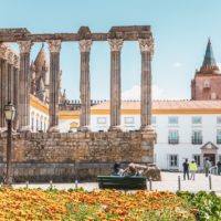 architectural detail of the Roman temple of Evora in Portugal or Temple of Diana