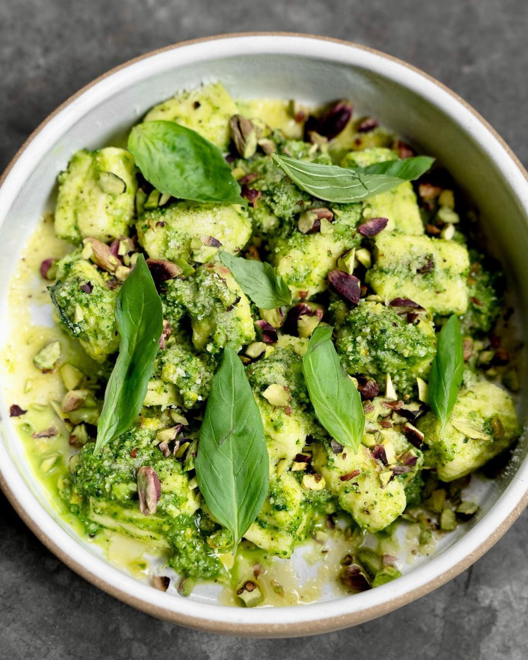 Ricotta gnocchi, broccoli pesto, pecorino, pistachios. Photo by Lilia New York