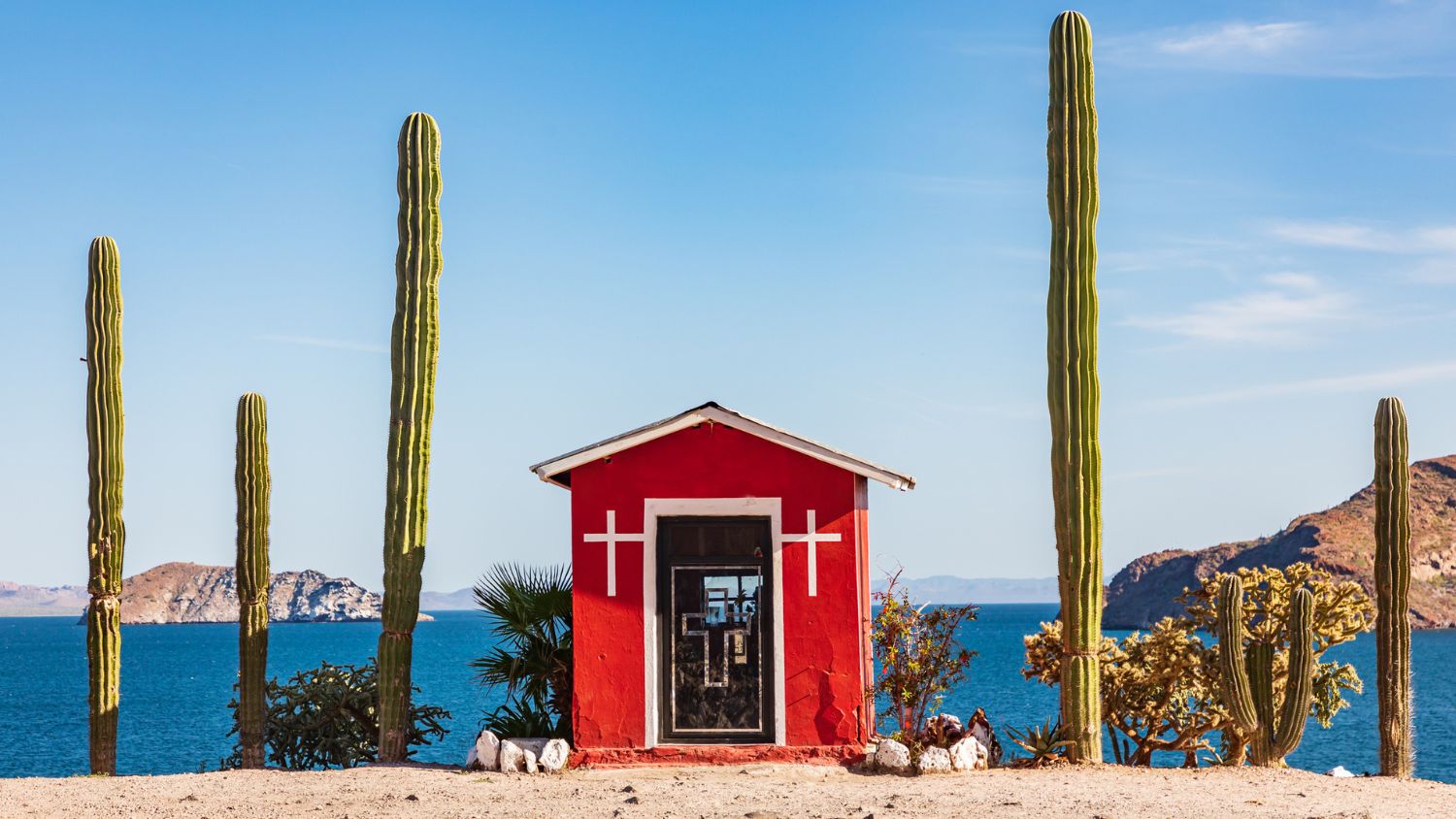 Playa el Burro, Mulege, Baja California Sur, Mexico. A small Catholic shrine on the Sea of Cortez.