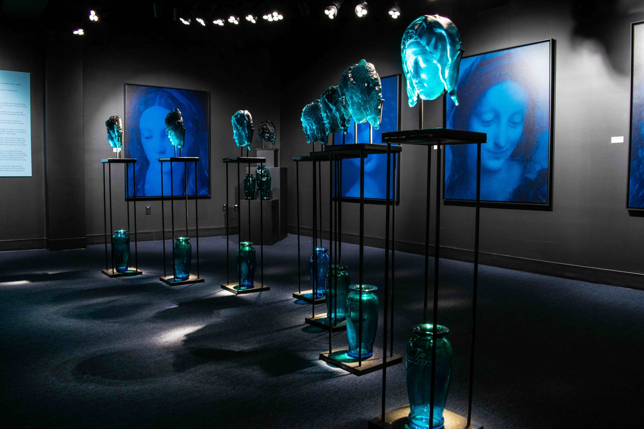 "Blue Madonna" installation by master glass artist Trish Duggan, and world-renowned painter Gottfried Helnwein