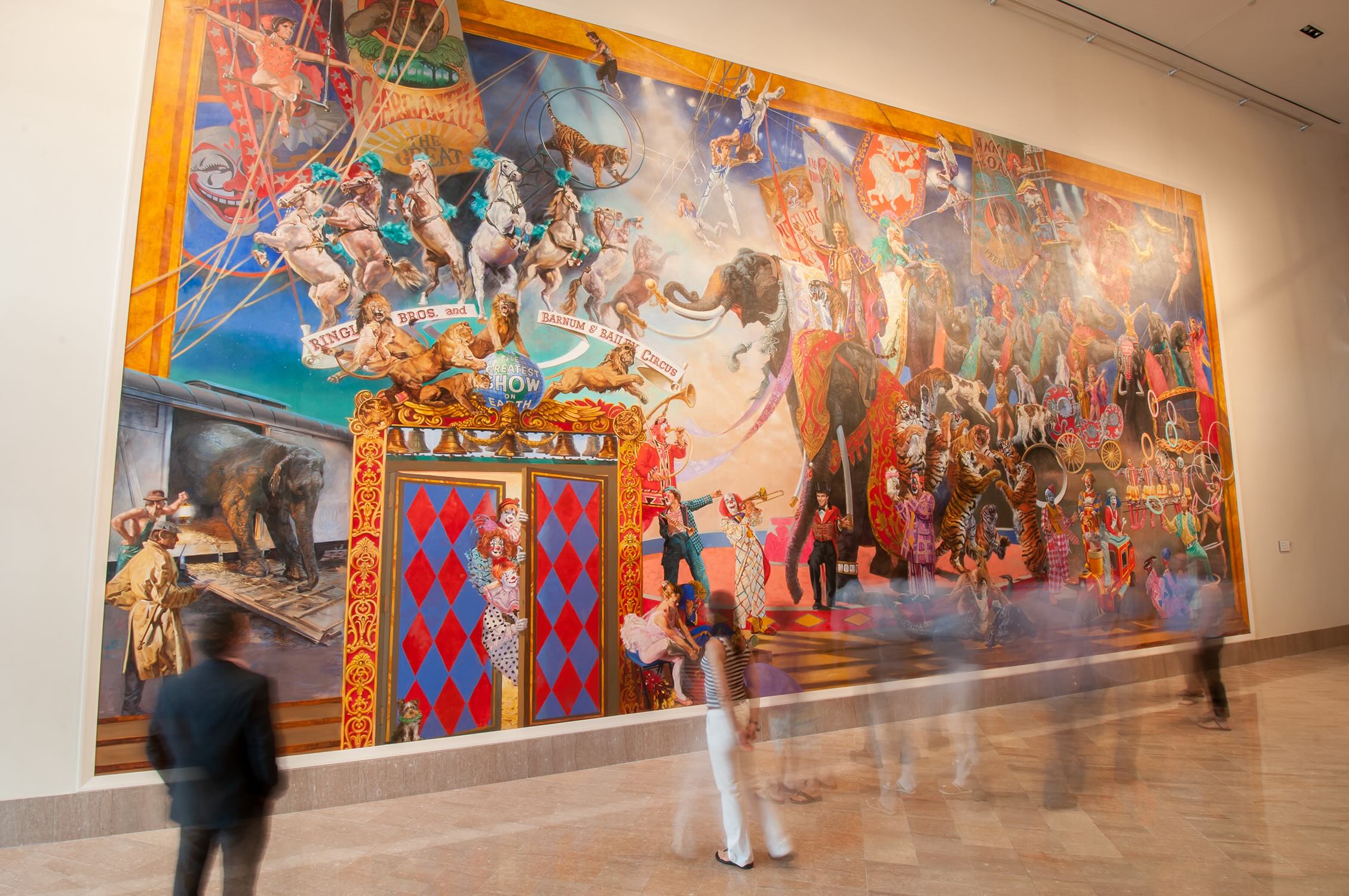 The Greatest Show on Earth, a mural two stories tall by William Woodward, was recently given to the John and Mable Ringling Museum of Art by Feld Entertainment and the Feld family.