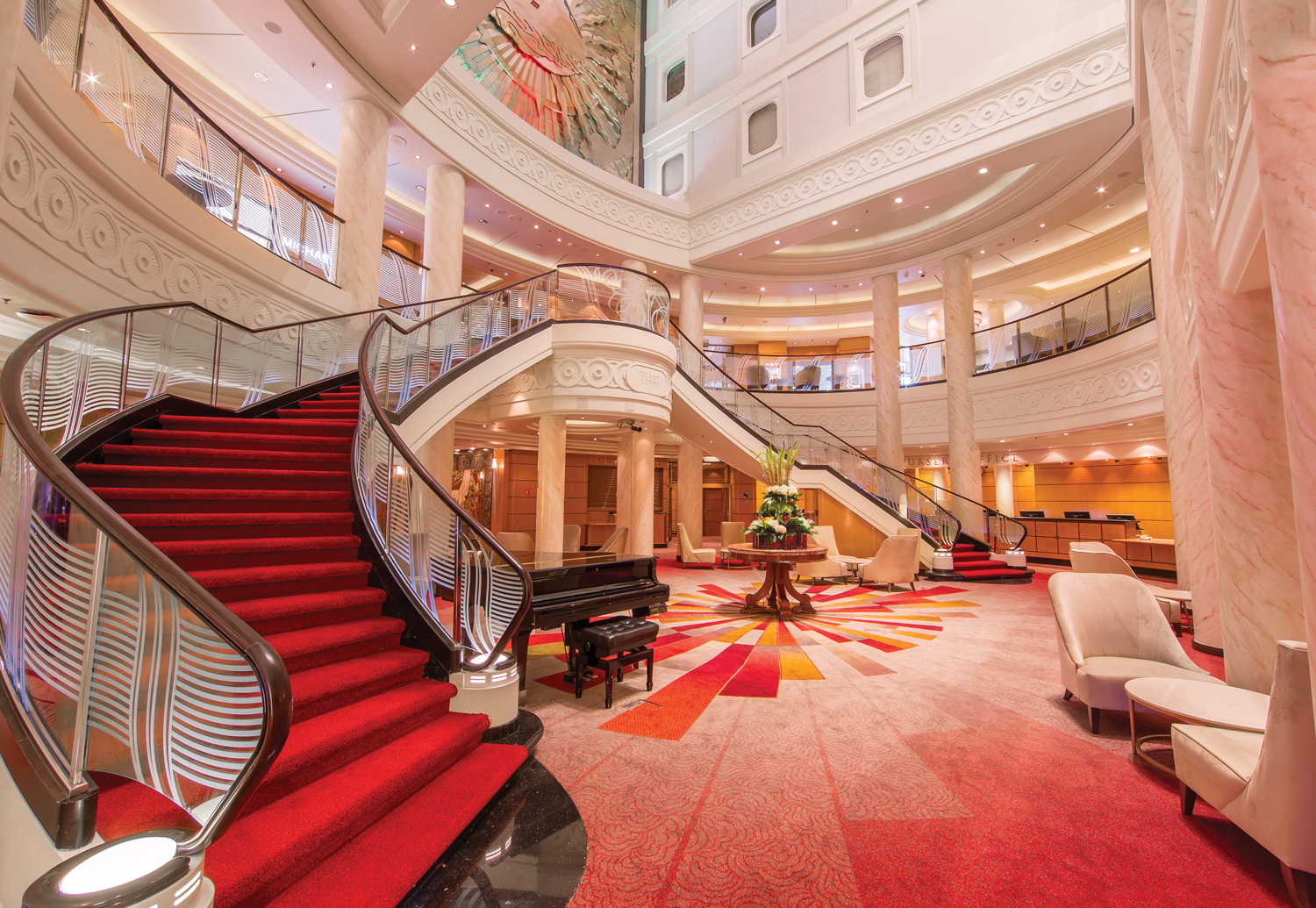 Grand lobby on board the Queen Mary 2.