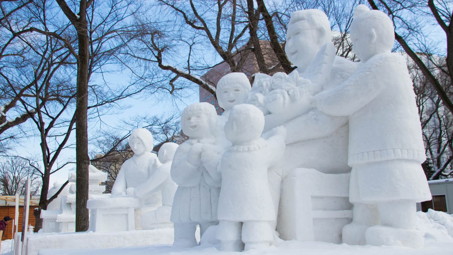 Intricate snow sculptures at the Sapporo Snow and Ice Festival, celebrating art and winter in Japan.