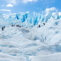 Hiking at Perito Moreno Glacier. Los Glaciares National Park, Patagonia, Argentina.
