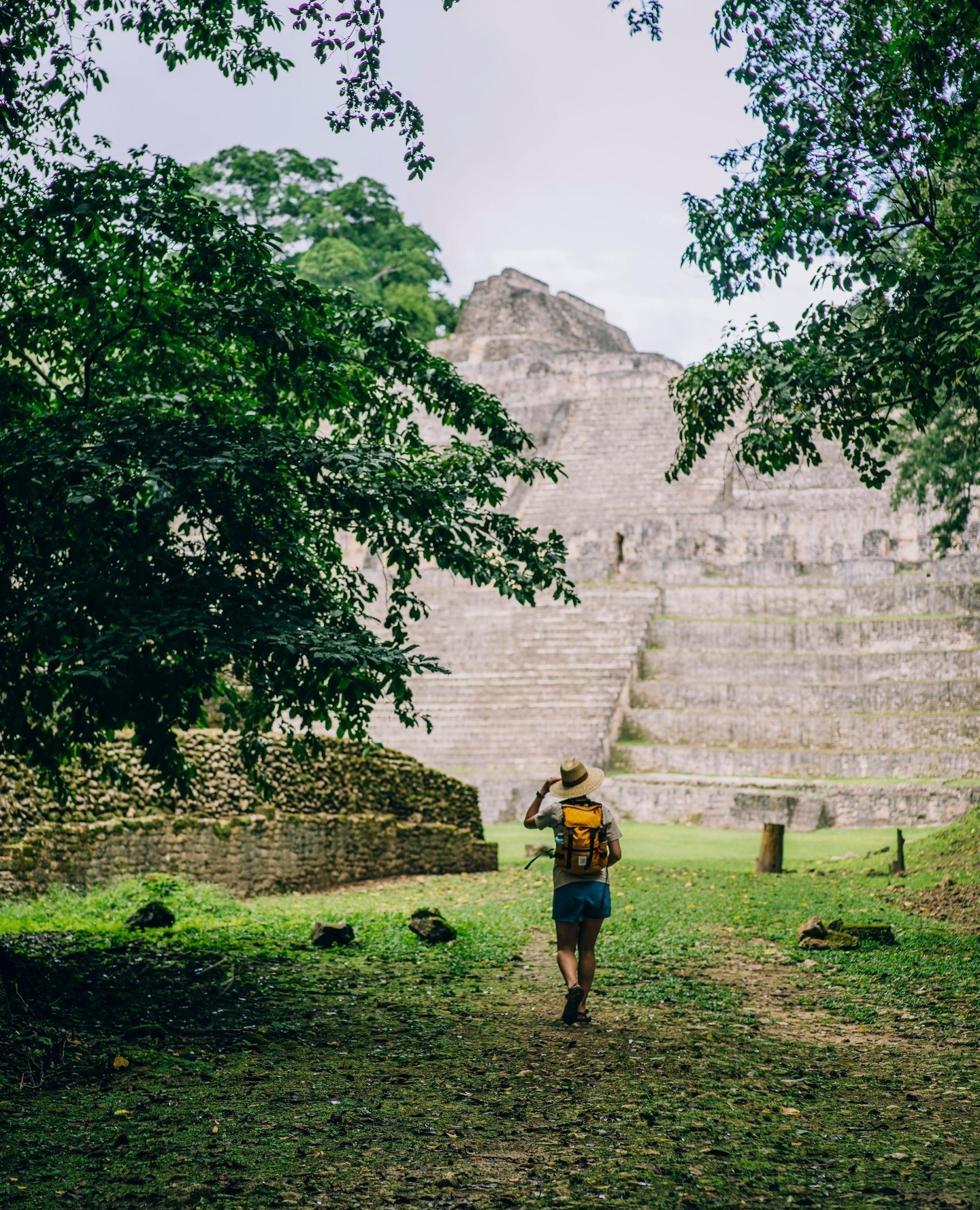 Exploring ancient Maya ruins at Caracol, where jungle trails lead to towering temples and the echoes of history rise with the mist.